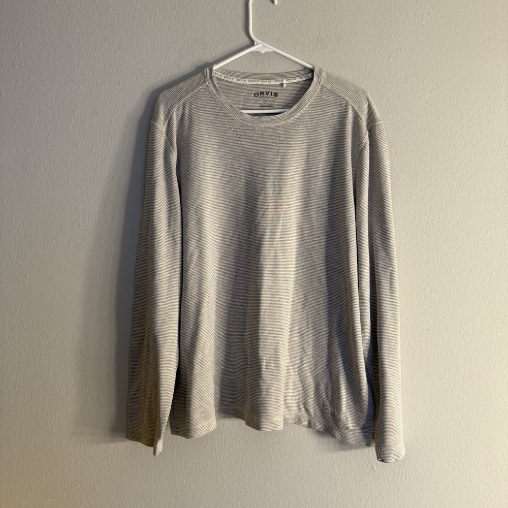 ORVIS Mens Classic Collection Gray‎ Ivory Striped Long Sleeve Pullover Shirt Xl